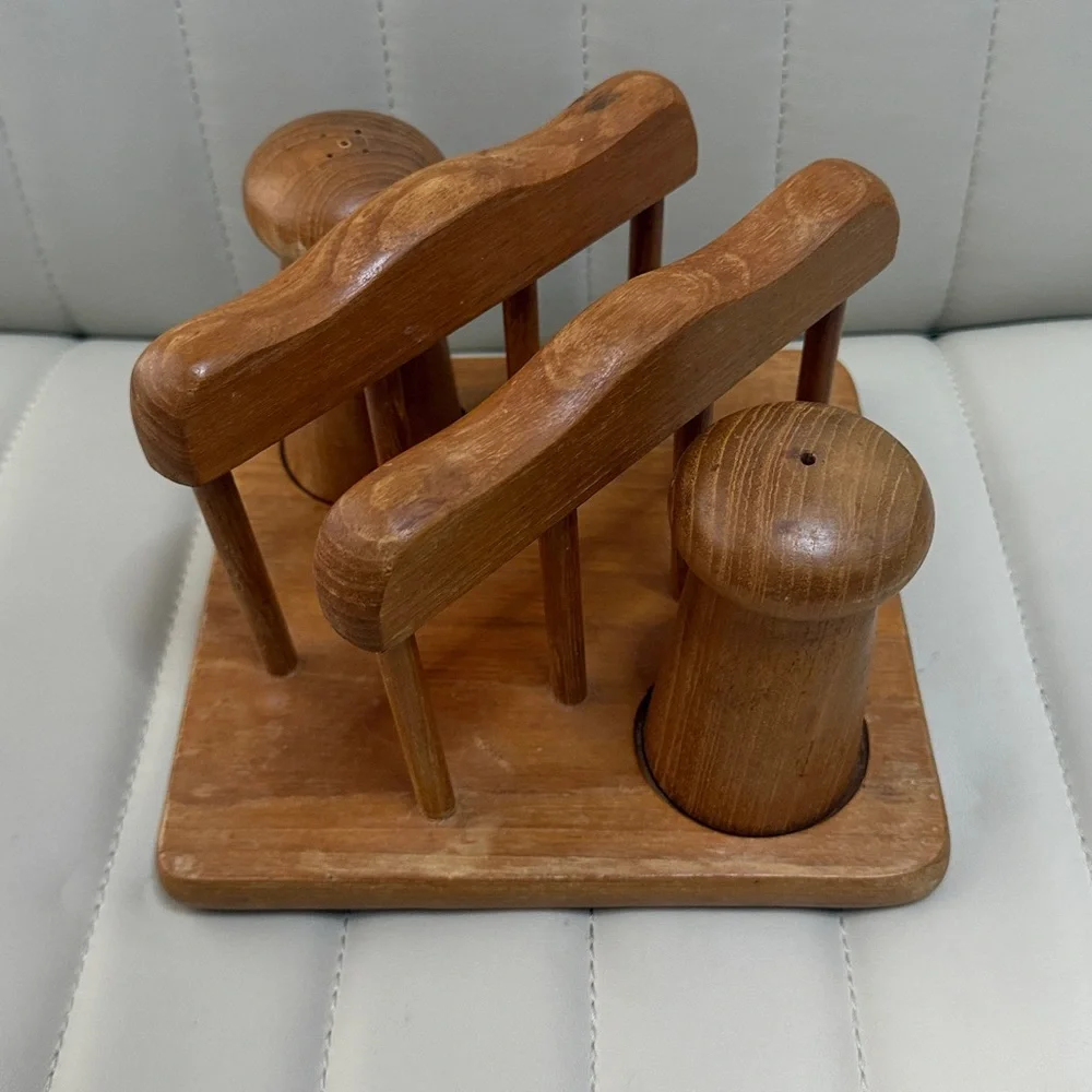 Vintage Teak Salt and Pepper Shaker Napkin Holder